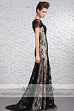 Black Lace Celebrity Red Carpet Short Sleeves Evening Formal Dress CX881612