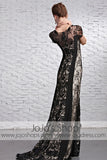 Black Lace Celebrity Red Carpet Short Sleeves Evening Formal Dress CX881612