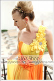 Grecian Orange Yellow One Shoulder Prom Formal Evening Dress DQ830213