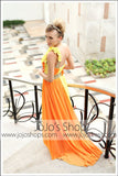 Grecian Orange Yellow One Shoulder Prom Formal Evening Dress DQ830213