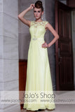 Yellow Grecian Jeweled Neck Modest Graduation Evening Formal Dress DQ830825