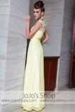 Yellow Grecian Jeweled Neck Modest Graduation Evening Formal Dress DQ830825