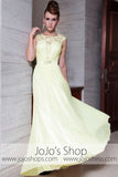 Yellow Grecian Jeweled Neck Modest Graduation Evening Formal Dress DQ830825