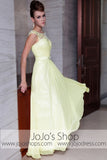 Yellow Grecian Jeweled Neck Modest Graduation Evening Formal Dress DQ830825