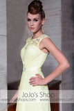 Yellow Grecian Jeweled Neck Modest Graduation Evening Formal Dress DQ830825