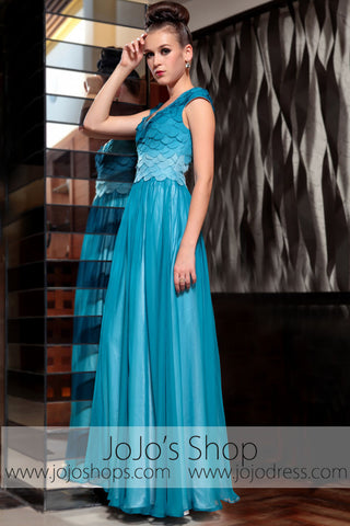 Ocean Blue Fish Scales V Neck Prom Evening Formal Dress DQ830829