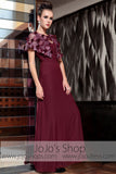 Burgundy Red Modest Floral Prom Evening Formal Dress DQ830830