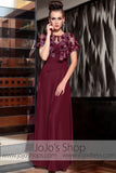 Burgundy Red Modest Floral Prom Evening Formal Dress DQ830830