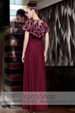 Burgundy Red Modest Floral Prom Evening Formal Dress DQ830830