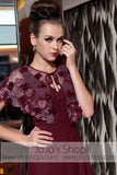 Burgundy Red Modest Floral Prom Evening Formal Dress DQ830830