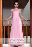 Pink Modest Cap Sleeves Chiffon Long Prom Evening Formal Dress DQ830842