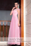 Pink Modest Cap Sleeves Chiffon Long Prom Evening Formal Dress DQ830842