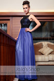 Blue Black Modest Sleeveless Prom Evening Formal Dress DQ830847