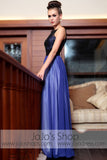 Blue Black Modest Sleeveless Prom Evening Formal Dress DQ830847