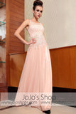 Blush Pink Modest Jeweled Neck Prom Evening Formal Dress DQ830850