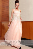 Blush Pink Modest Jeweled Neck Prom Evening Formal Dress DQ830850