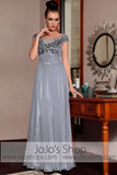 Gray Silver Cap Sleeves Modest Long Prom Evening Formal Dress DQ830852