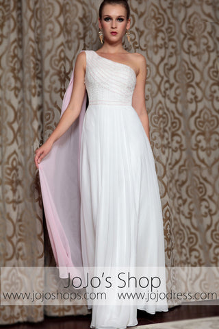 Grecian Ivory Pink One Shoulder Airy Prom Evening Formal Dress DQ830858