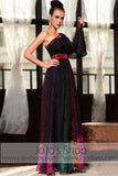 Black Multicolor One Shoulder Grecian Prom Evening Formal Dress DQ830861