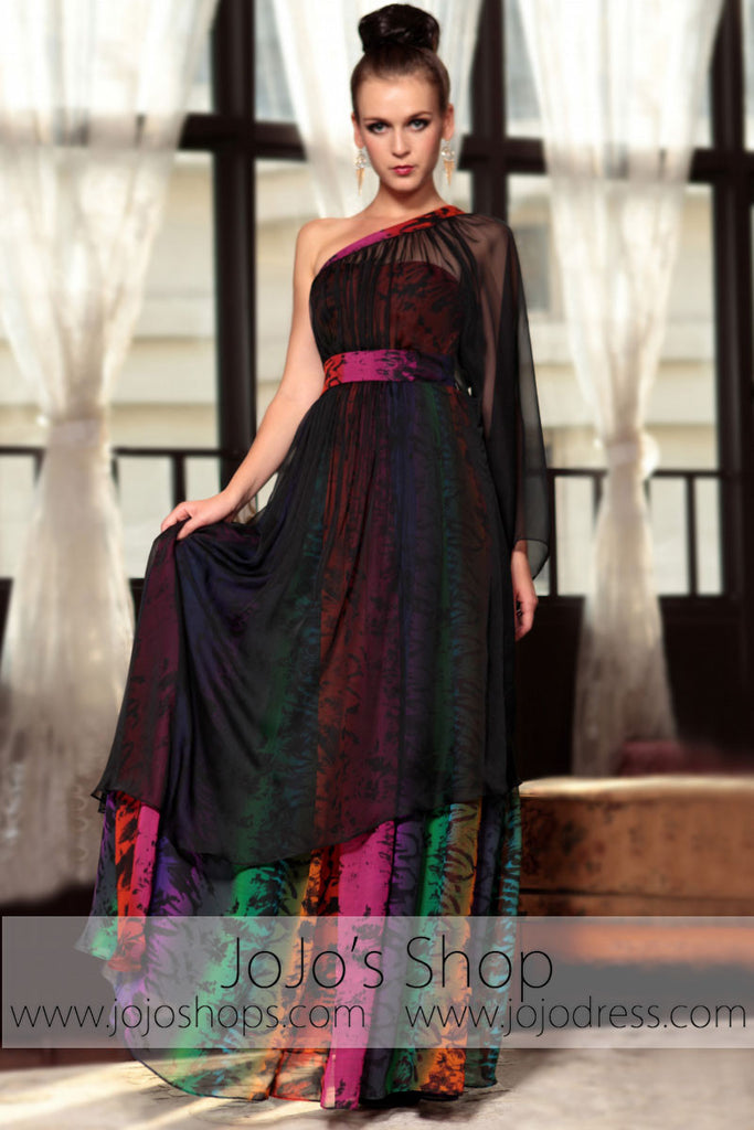 Black Multicolor One Shoulder Grecian Prom Evening Formal Dress DQ8308 jojos Black Multicolor One Shoulder Grecian Prom Evening Formal Dress DQ8308 jojos