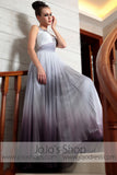 Grecian V Neck Gray Jeweled Prom Evening Formal Dress DQ830868