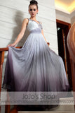 Grecian V Neck Gray Jeweled Prom Evening Formal Dress DQ830868