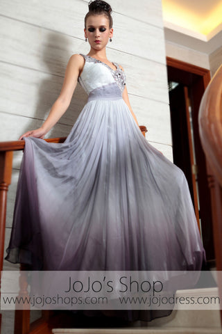 Grecian V Neck Gray Jeweled Prom Evening Formal Dress DQ830868