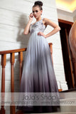 Grecian V Neck Gray Jeweled Prom Evening Formal Dress DQ830868