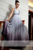 Grecian V Neck Gray Jeweled Prom Evening Formal Dress DQ830868