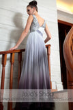 Grecian V Neck Gray Jeweled Prom Evening Formal Dress DQ830868