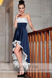 Thin Strap Hi Low Navy Military Ball Prom Evening Formal Dress DQ830872