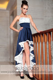 Thin Strap Hi Low Navy Military Ball Prom Evening Formal Dress DQ830872