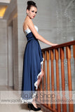 Thin Strap Hi Low Navy Military Ball Prom Evening Formal Dress DQ830872