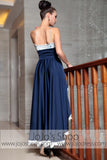 Thin Strap Hi Low Navy Military Ball Prom Evening Formal Dress DQ830872