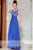 Blue Emboridered Scoop Neck Elegant Prom Evening Formal Dress DQ830875