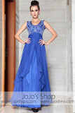 Blue Emboridered Scoop Neck Elegant Prom Evening Formal Dress DQ830875