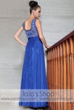 Blue Emboridered Scoop Neck Elegant Prom Evening Formal Dress DQ830875