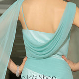 Pastel Blue Grecian Chiffon Formal Prom Evening Cocktail Dress DQ830877