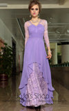 Grecian Purple Long Sleeves Formal V Neck Prom Evening Cocktail Dress DQ830879