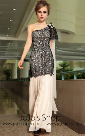 Retro Vintage One Shoulder Black Lace Formal Prom Evening Cocktail Dress DQ830880