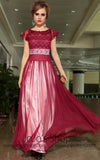 Modest Red Jewel Neck Short Sleeves Formal Prom Evening Cocktail Dress DQ830887