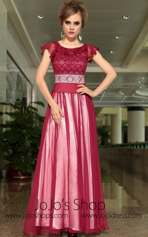 Modest Red Jewel Neck Short Sleeves Formal Prom Evening Cocktail Dress DQ830887