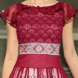 Modest Red Jewel Neck Short Sleeves Formal Prom Evening Cocktail Dress DQ830887