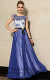 Elegant Blue Floral Jeweled Neck Formal Prom Evening Cocktail Dress DQ830889