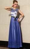 Elegant Blue Floral Jeweled Neck Formal Prom Evening Cocktail Dress DQ830889