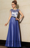 Elegant Blue Floral Jeweled Neck Formal Prom Evening Cocktail Dress DQ830889