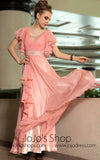 Pink Butterfly Sleeves Chiffon Ruffle Formal Prom Evening Cocktail Dress DQ830890