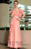 Pink Butterfly Sleeves Chiffon Ruffle Formal Prom Evening Cocktail Dress DQ830890