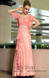Pink Butterfly Sleeves Chiffon Ruffle Formal Prom Evening Cocktail Dress DQ830890