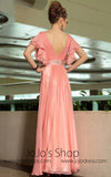 Pink Butterfly Sleeves Chiffon Ruffle Formal Prom Evening Cocktail Dress DQ830890